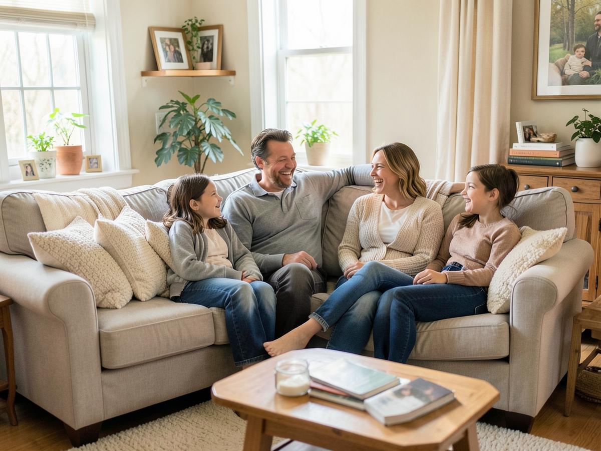 Family relaxing in a comfortable living room